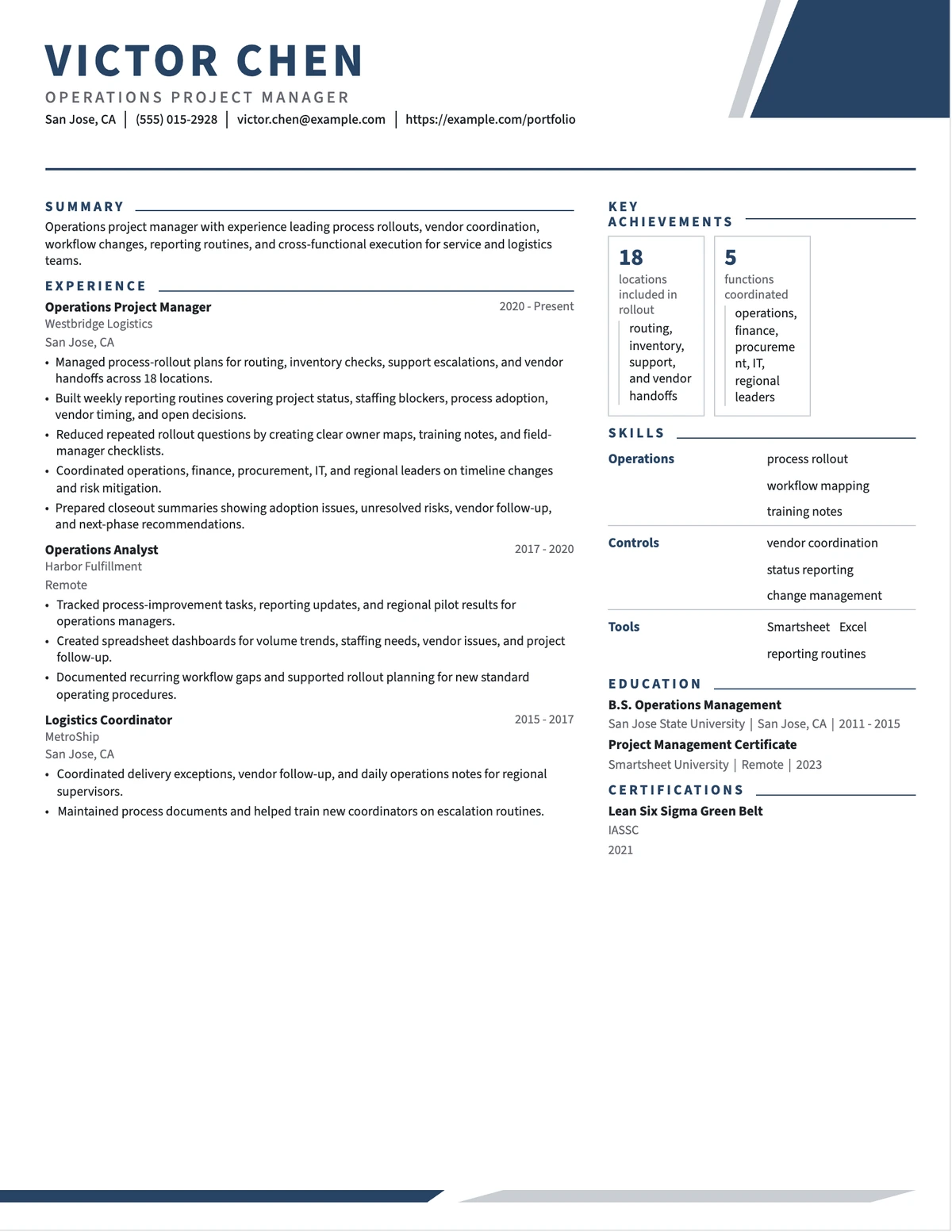 Operations Project Manager Resume resume example preview
