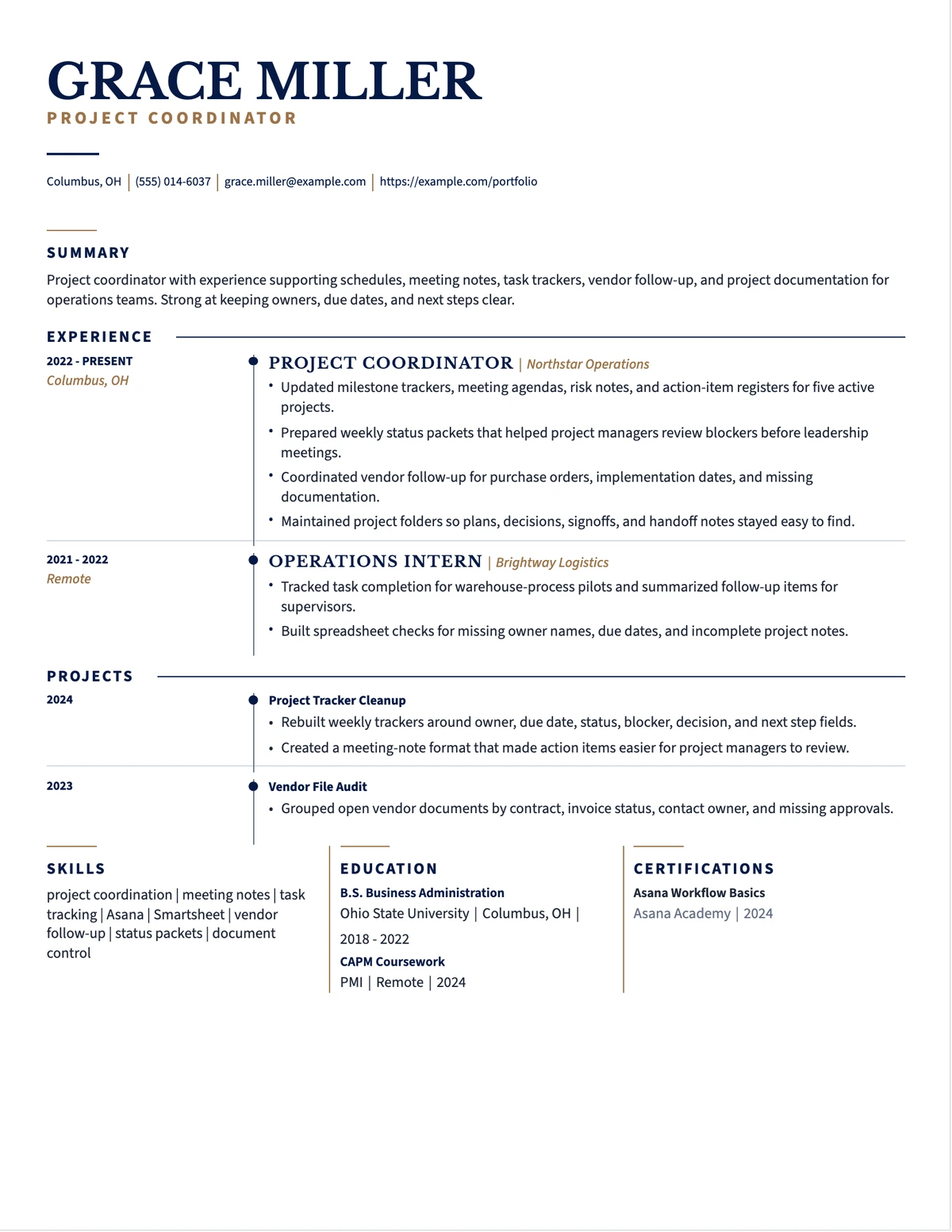 Project Coordinator Resume resume example preview