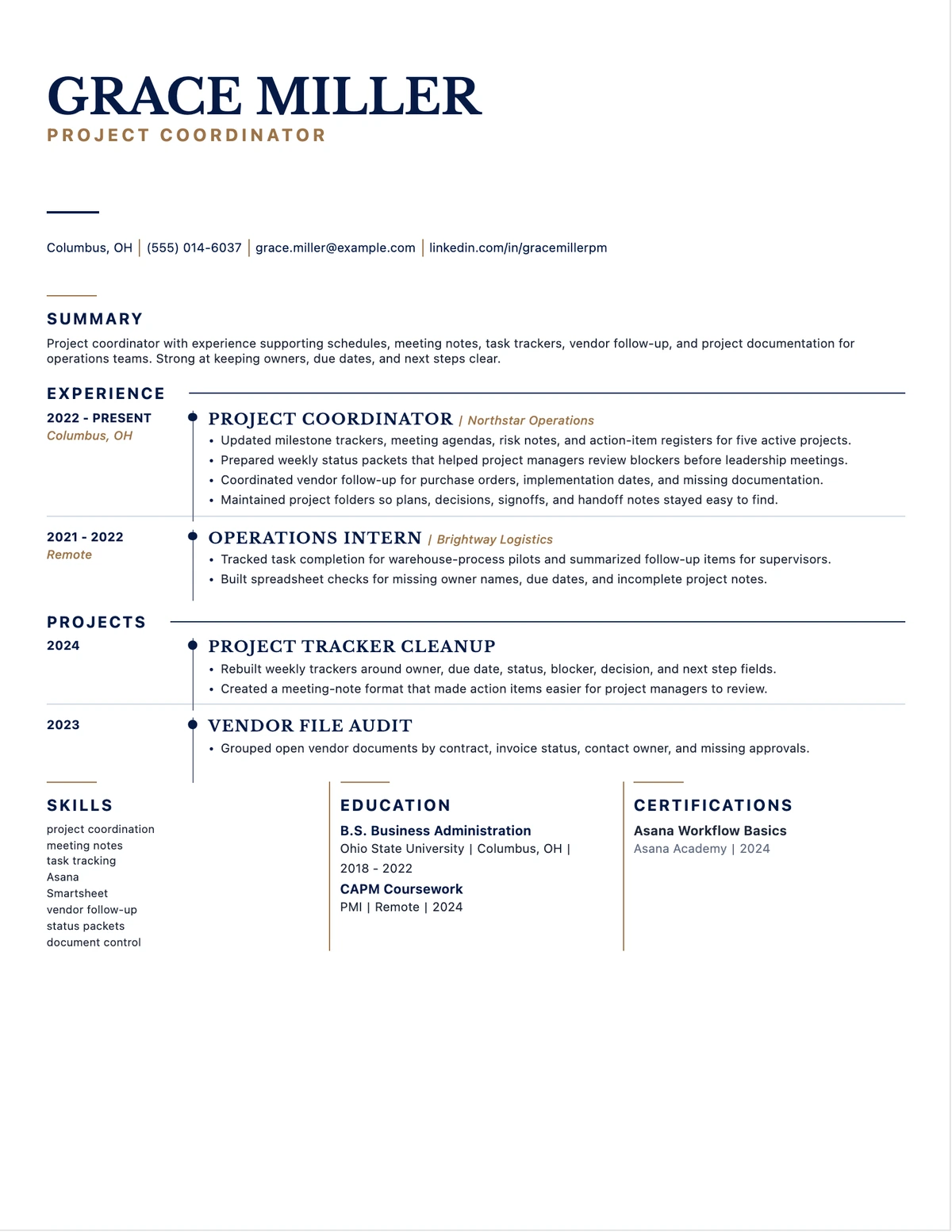 Project Coordinator Resume resume example preview