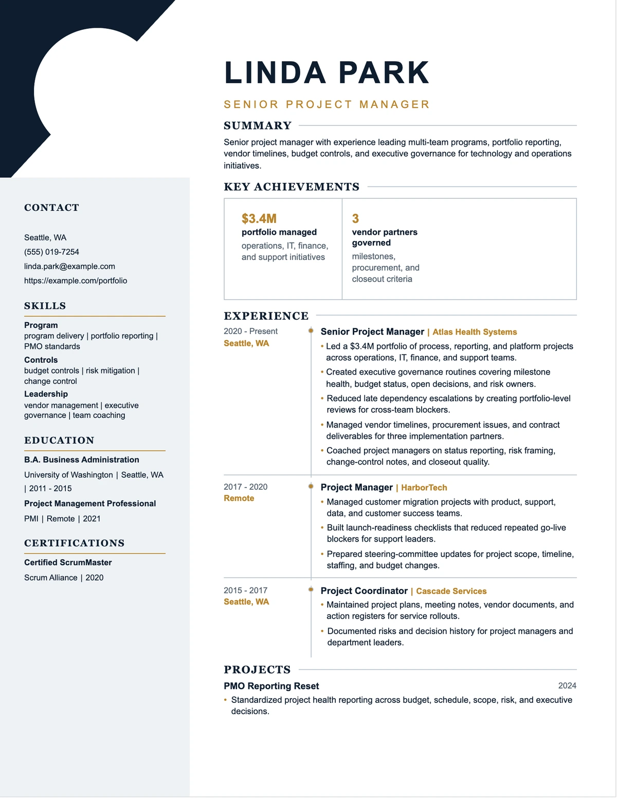 Senior Project Manager Resume resume example preview