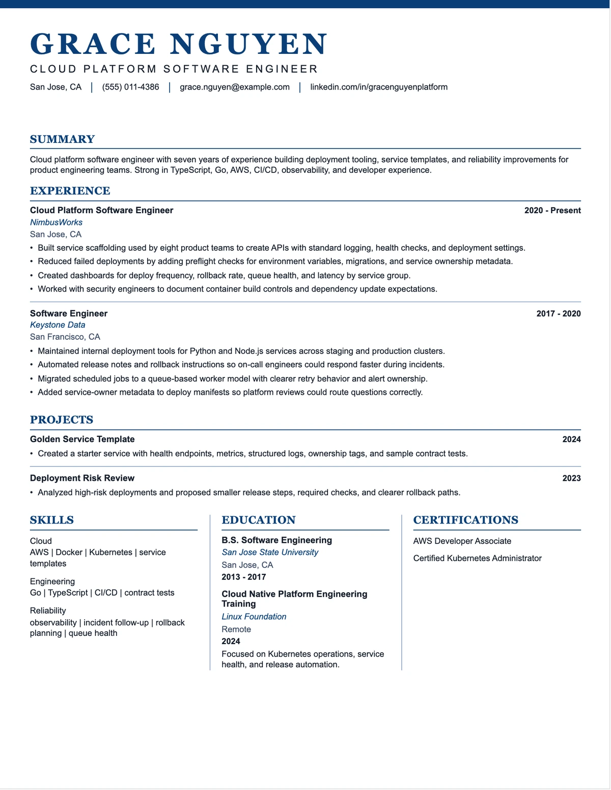 Cloud Platform Software Engineer Resume resume example preview