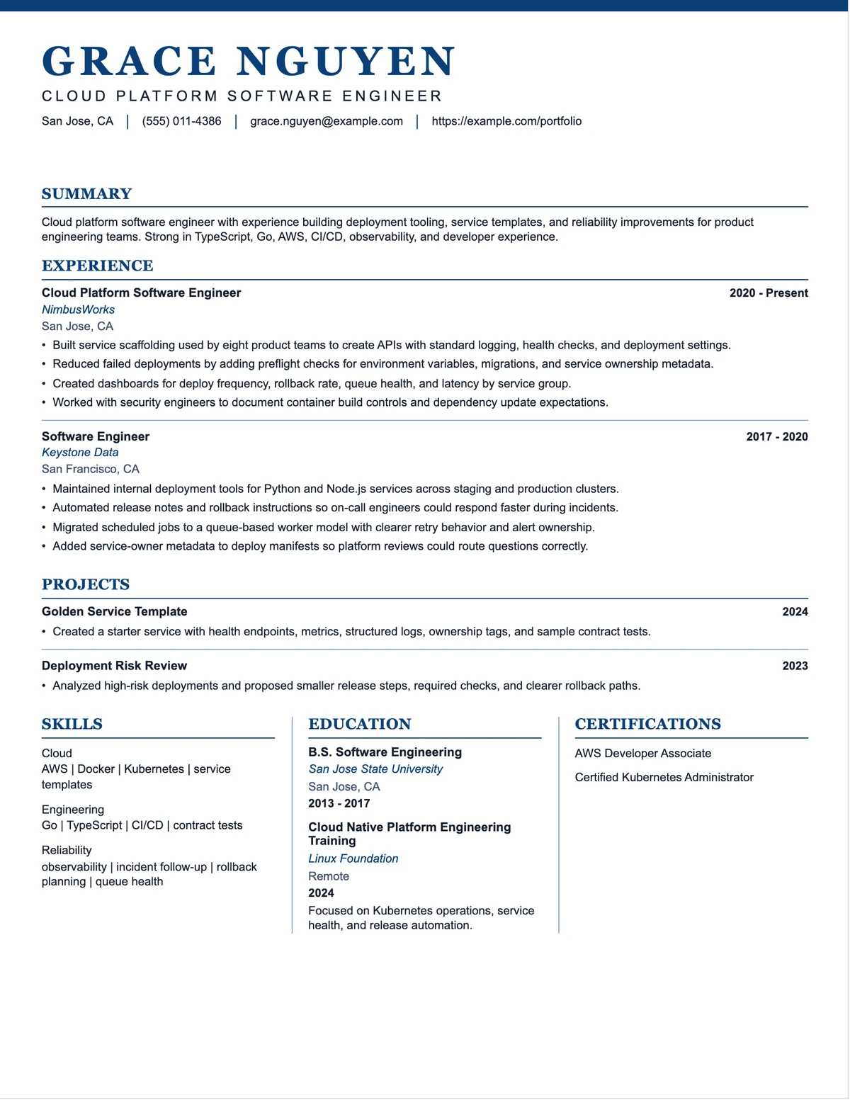 Cloud Platform Software Engineer Resume resume example preview