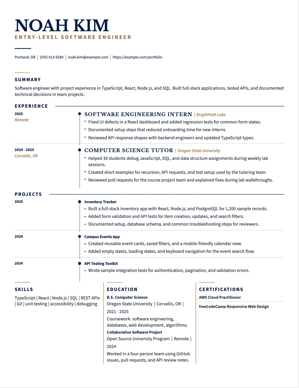 Entry-Level Software Engineer Resume resume example preview