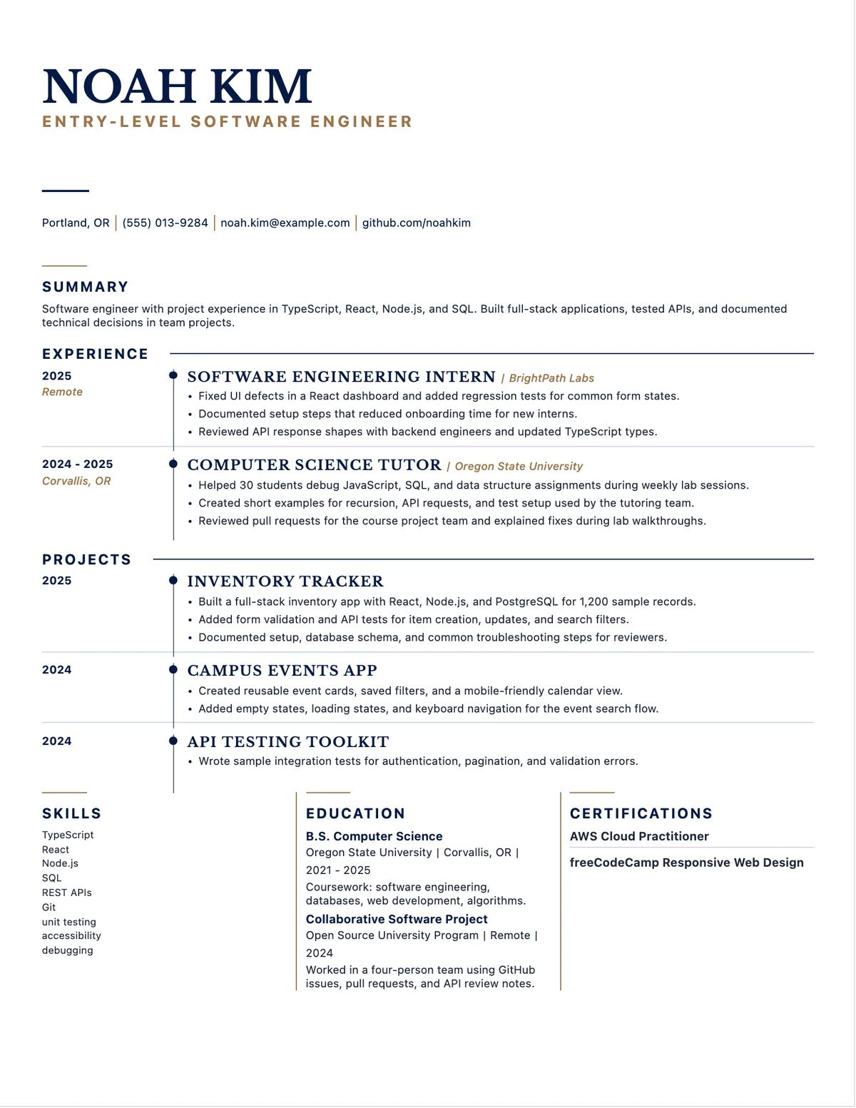 Entry-Level Software Engineer Resume resume example preview