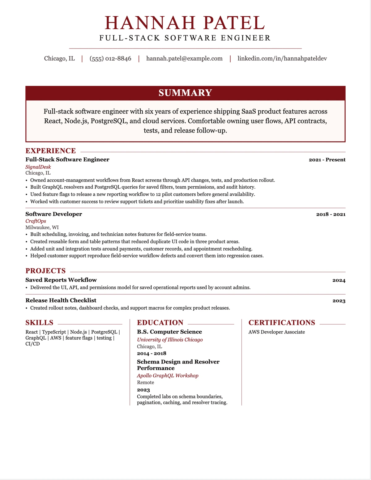 Full-Stack Software Engineer Resume resume example preview