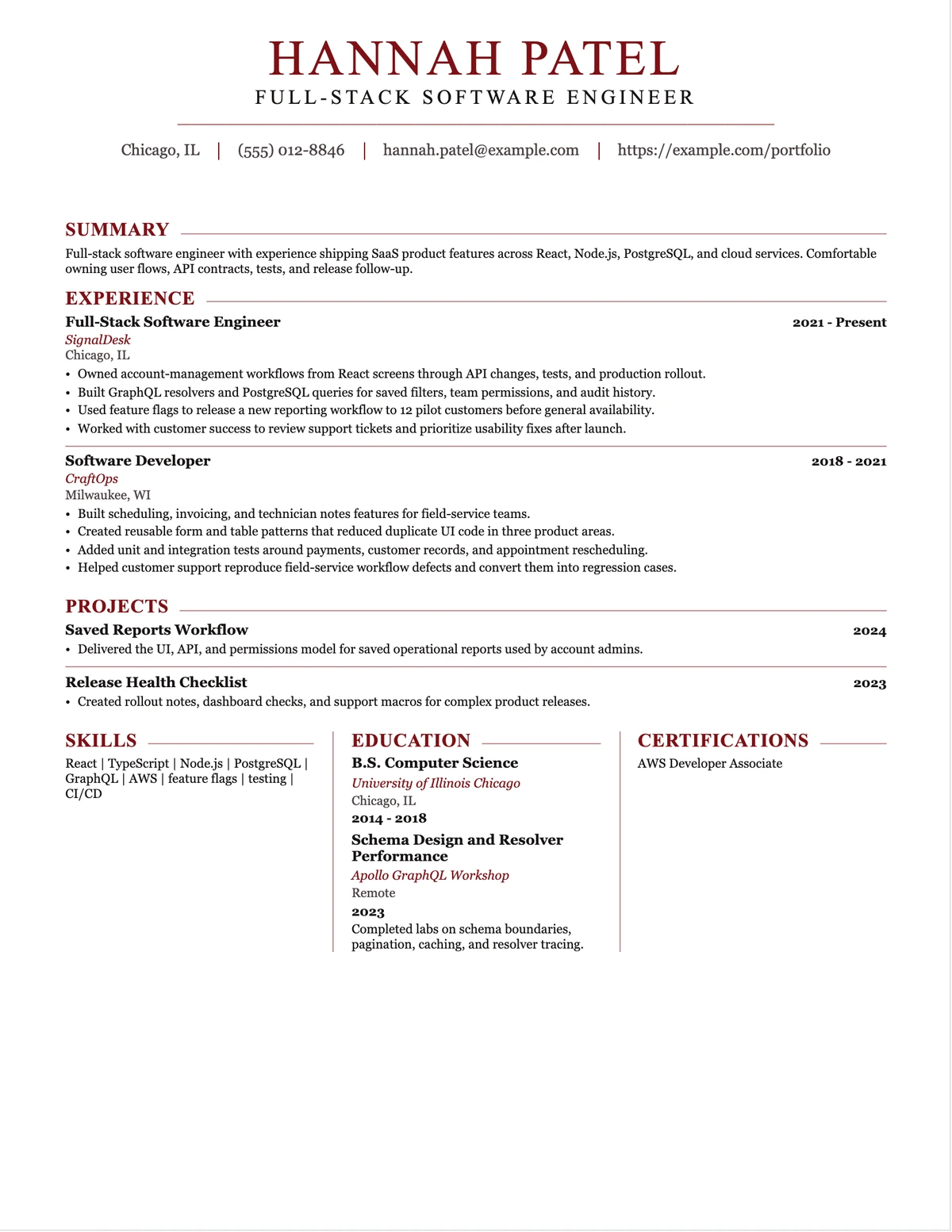 Full-Stack Software Engineer Resume resume example preview