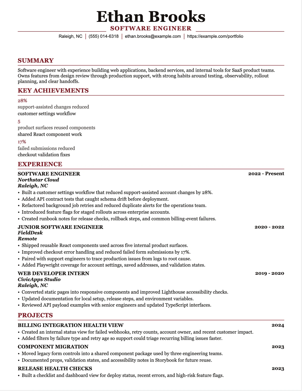 Software Engineer Resume resume example preview