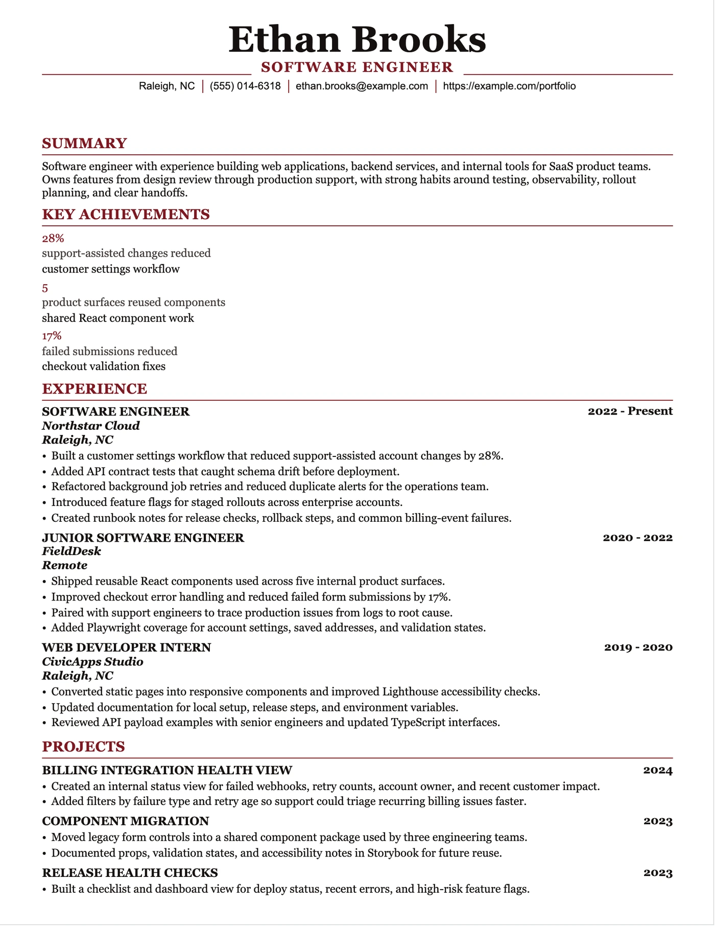 Software Engineer Resume resume example preview