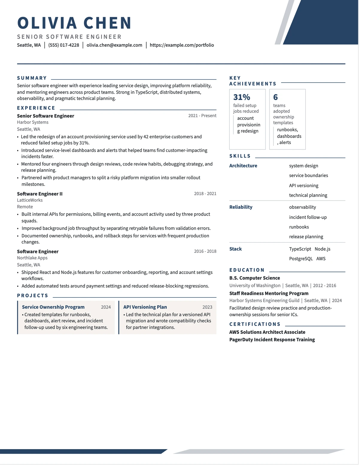 Senior Software Engineer Resume resume example preview