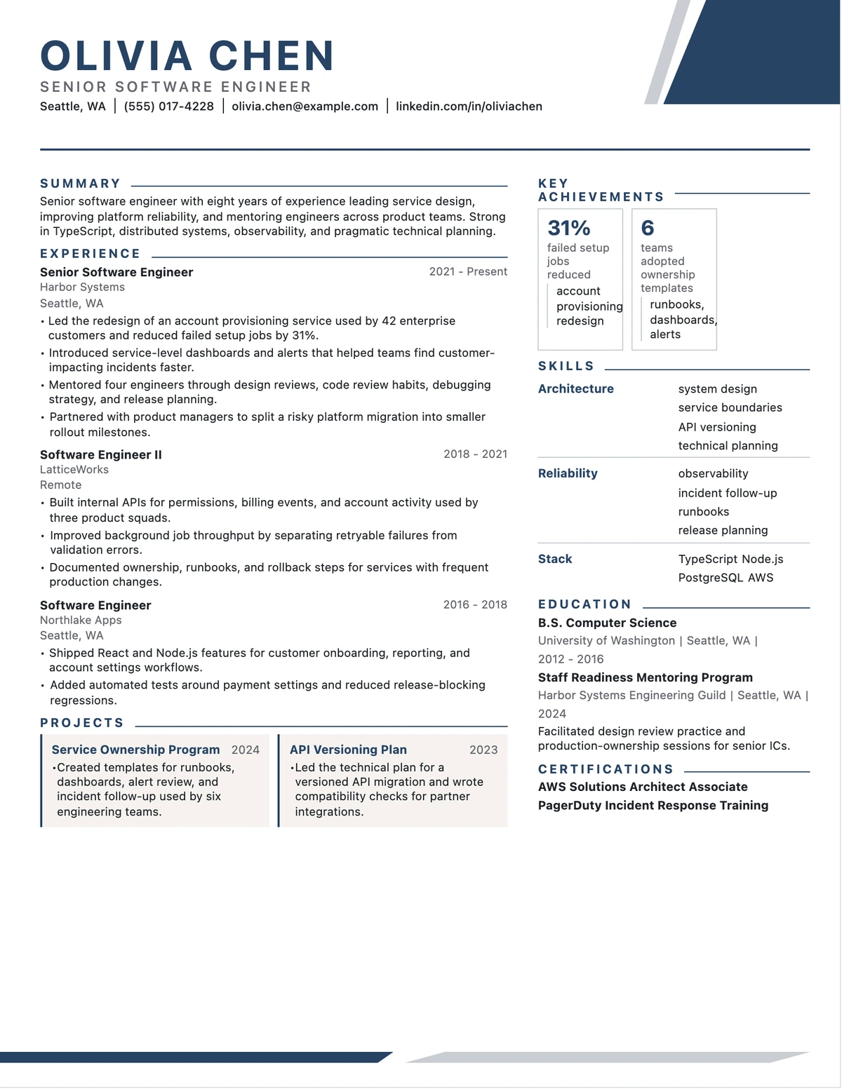Senior Software Engineer Resume resume example preview