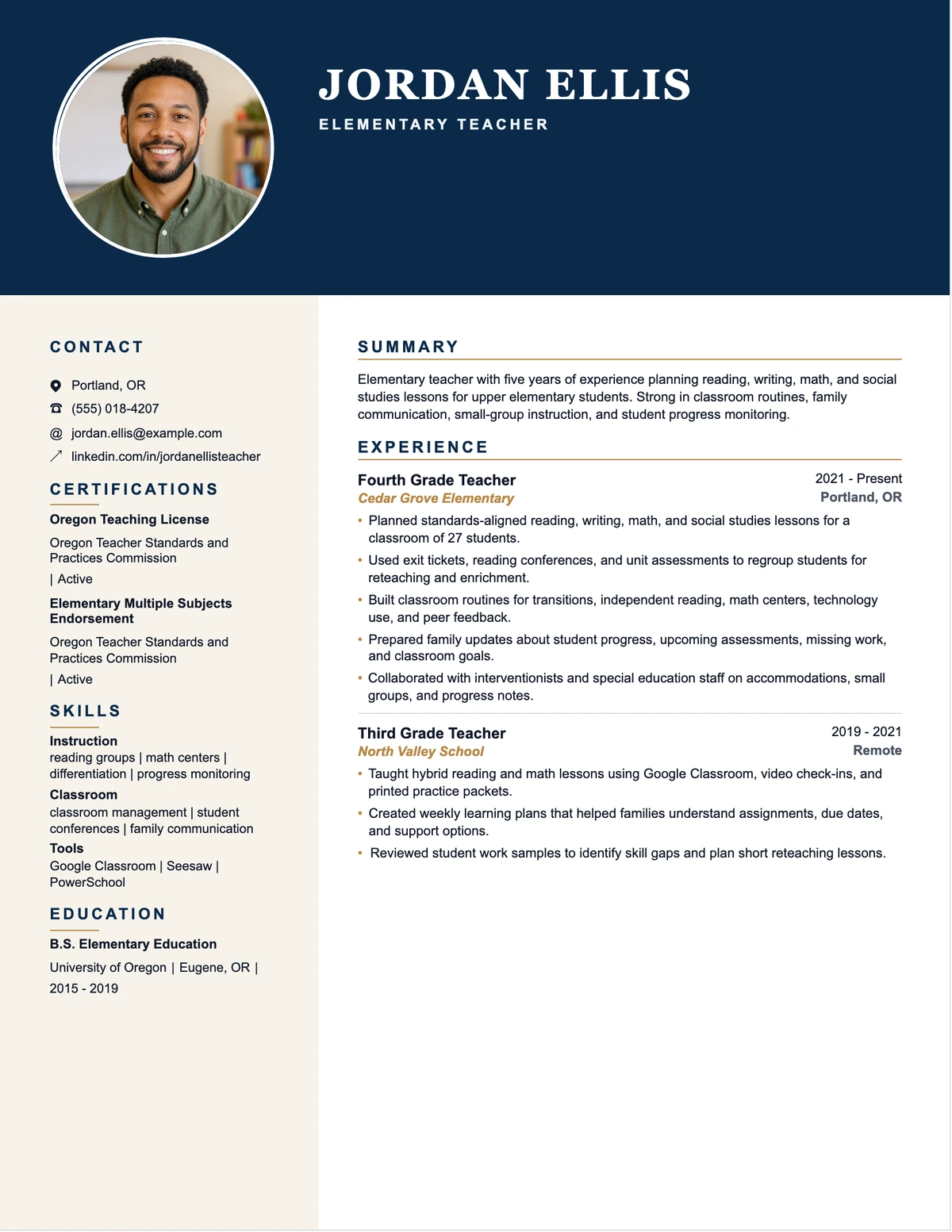 Elementary Teacher Resume resume example preview