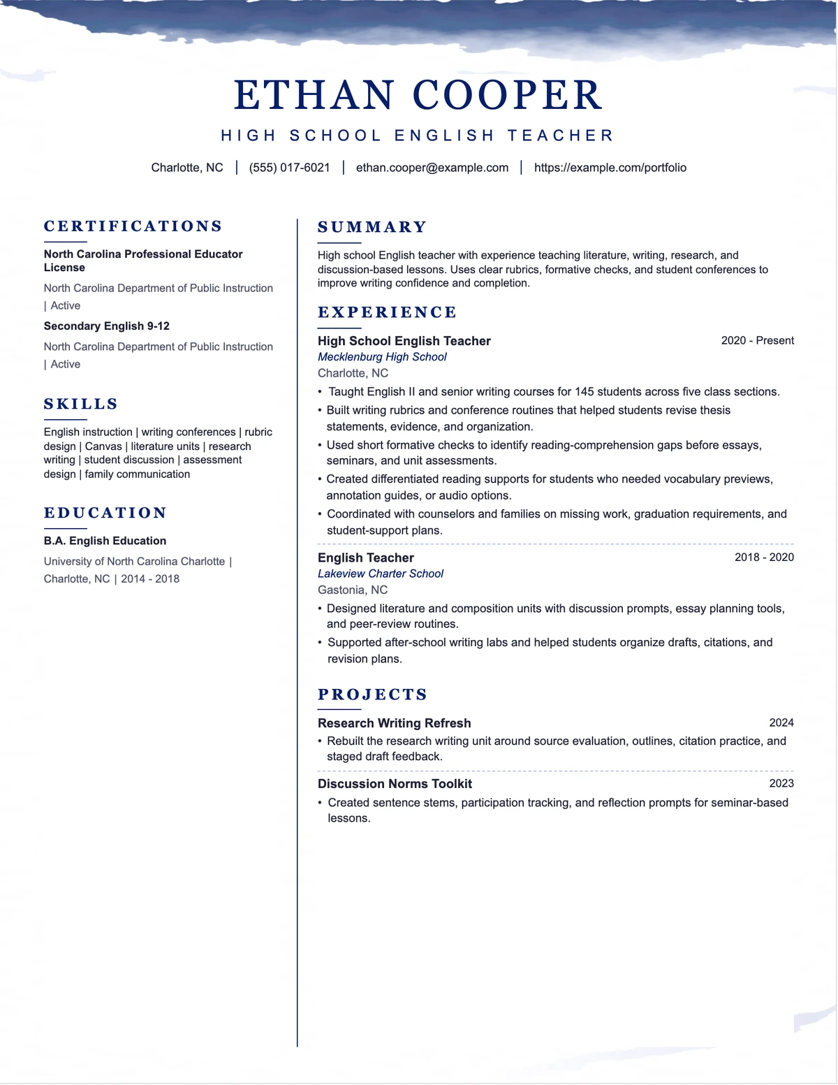 High School Teacher Resume resume example preview