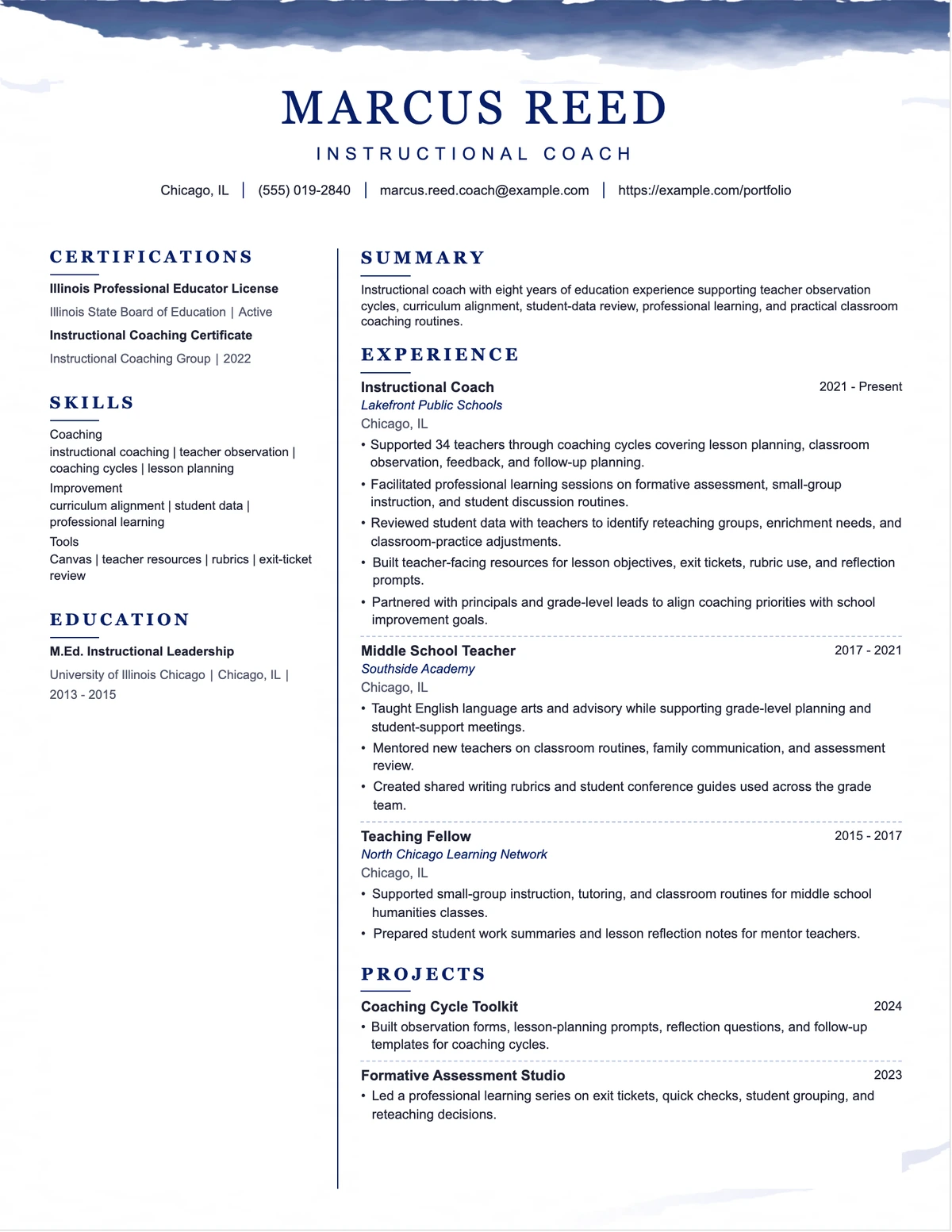 Instructional Coach Resume resume example preview