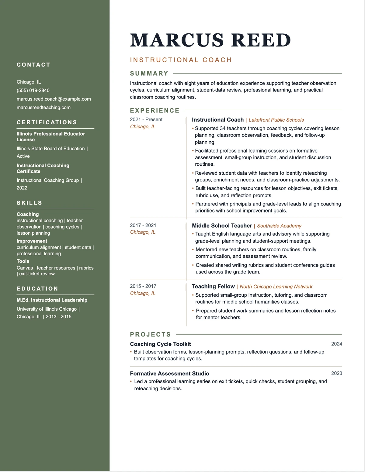 Instructional Coach Resume resume example preview