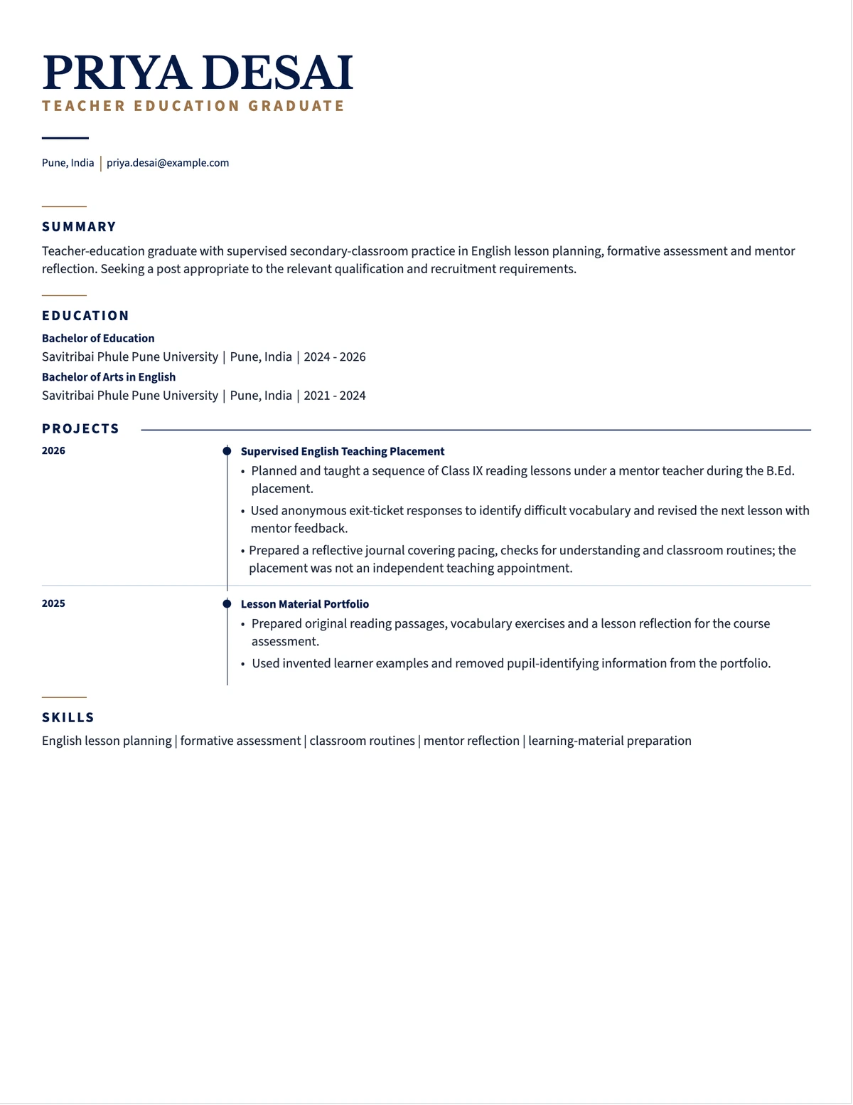 Teacher Education Graduate Resume resume example preview