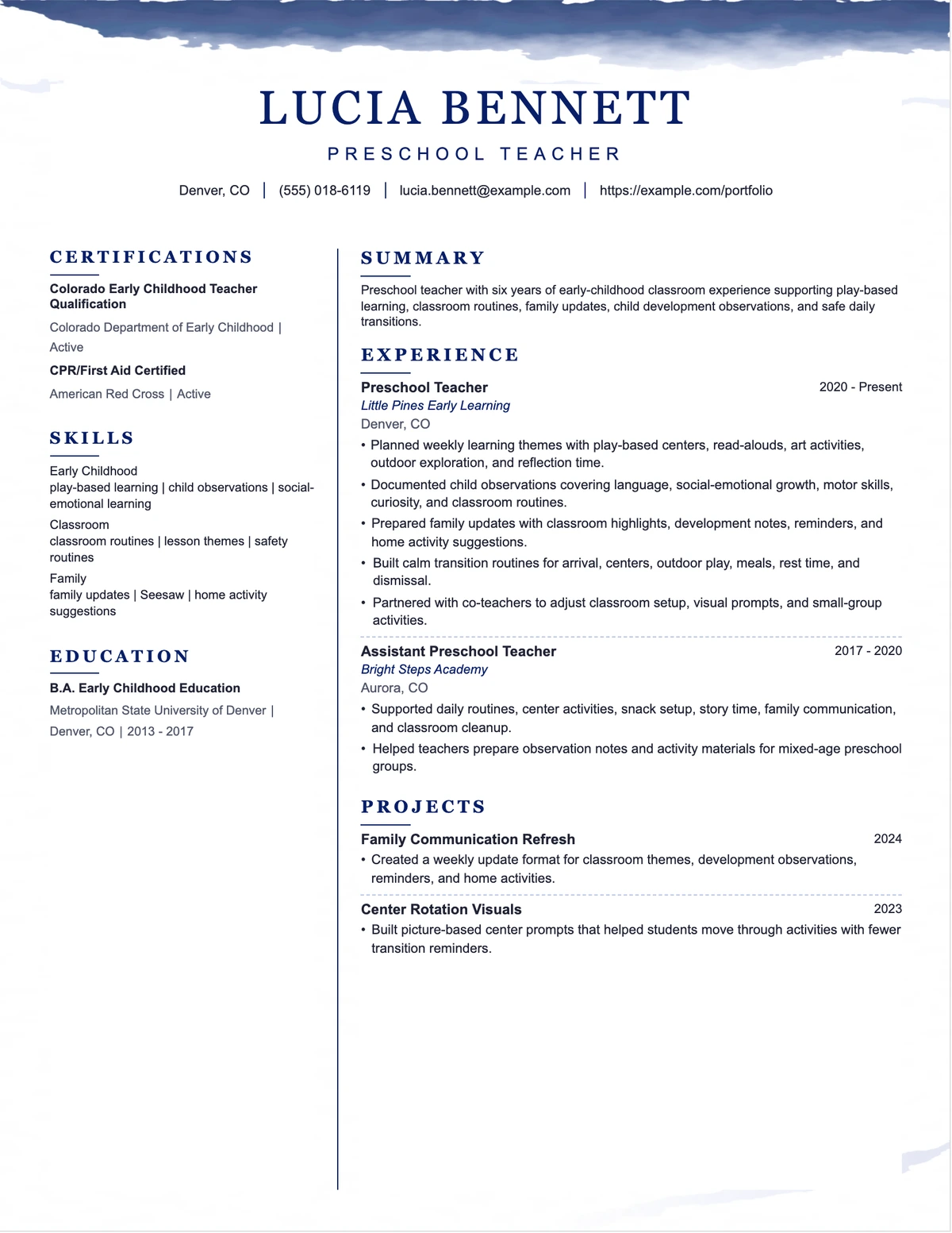 Preschool Teacher Resume resume example preview