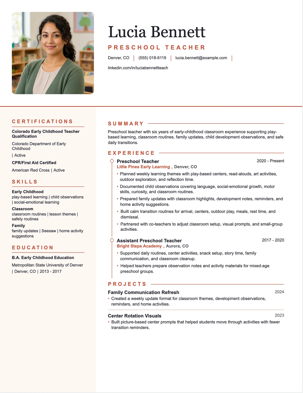 Preschool Teacher Resume resume example preview