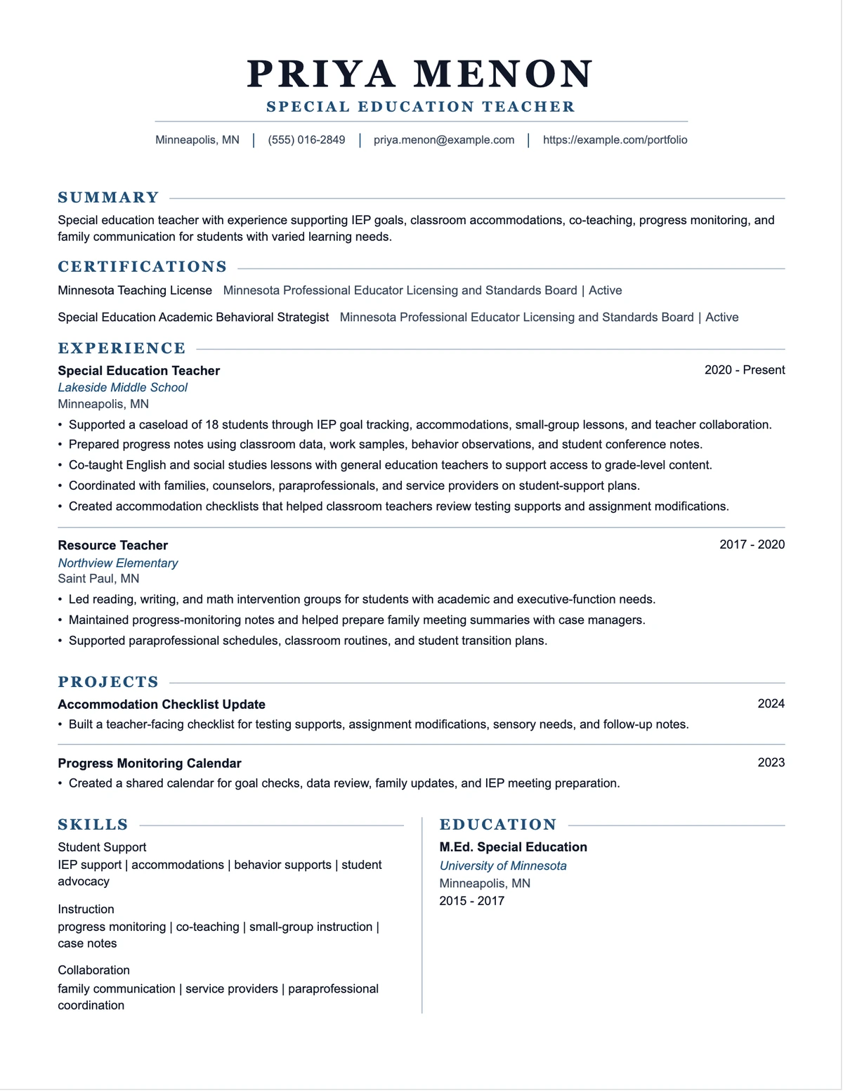 Special Education Teacher Resume resume example preview