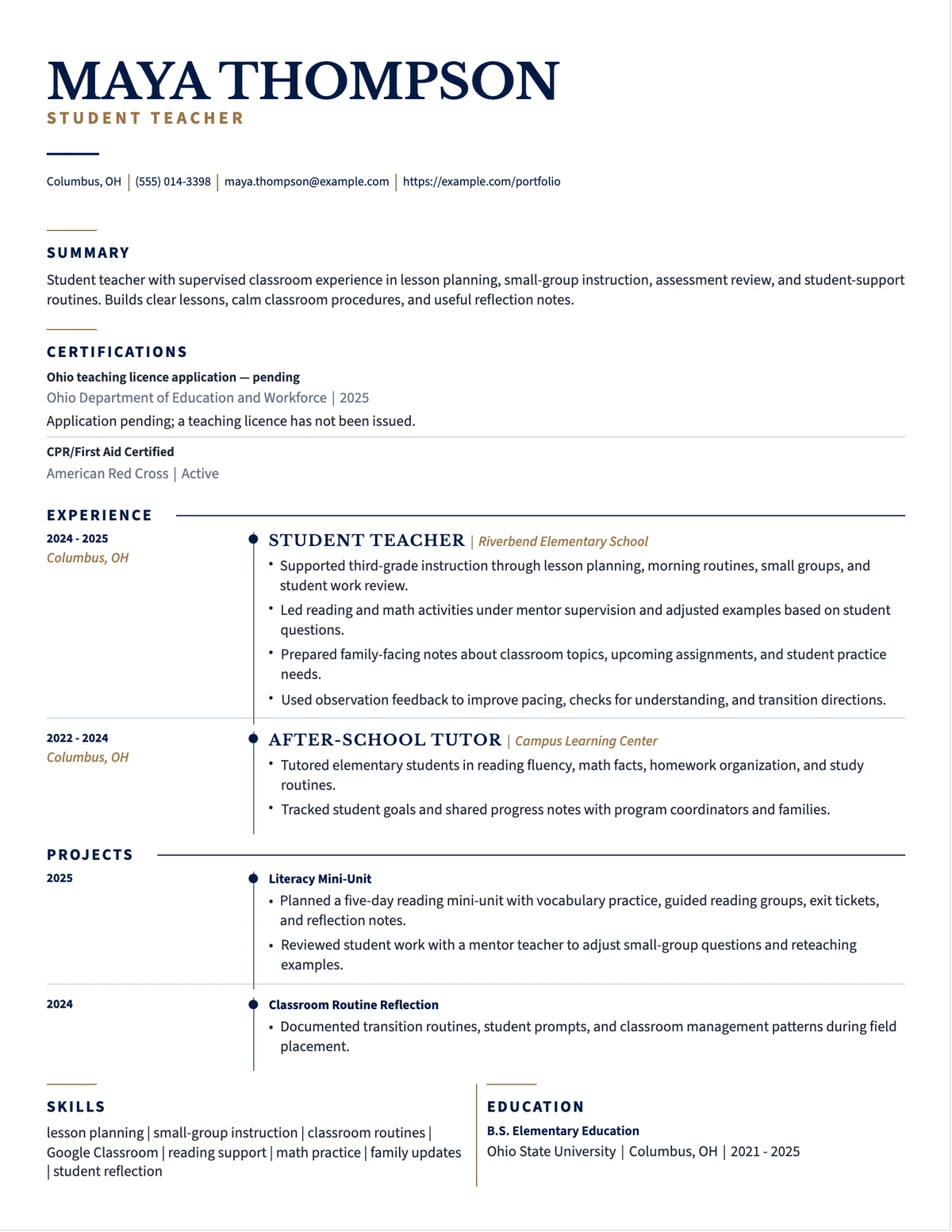 Student Teacher Resume resume example preview