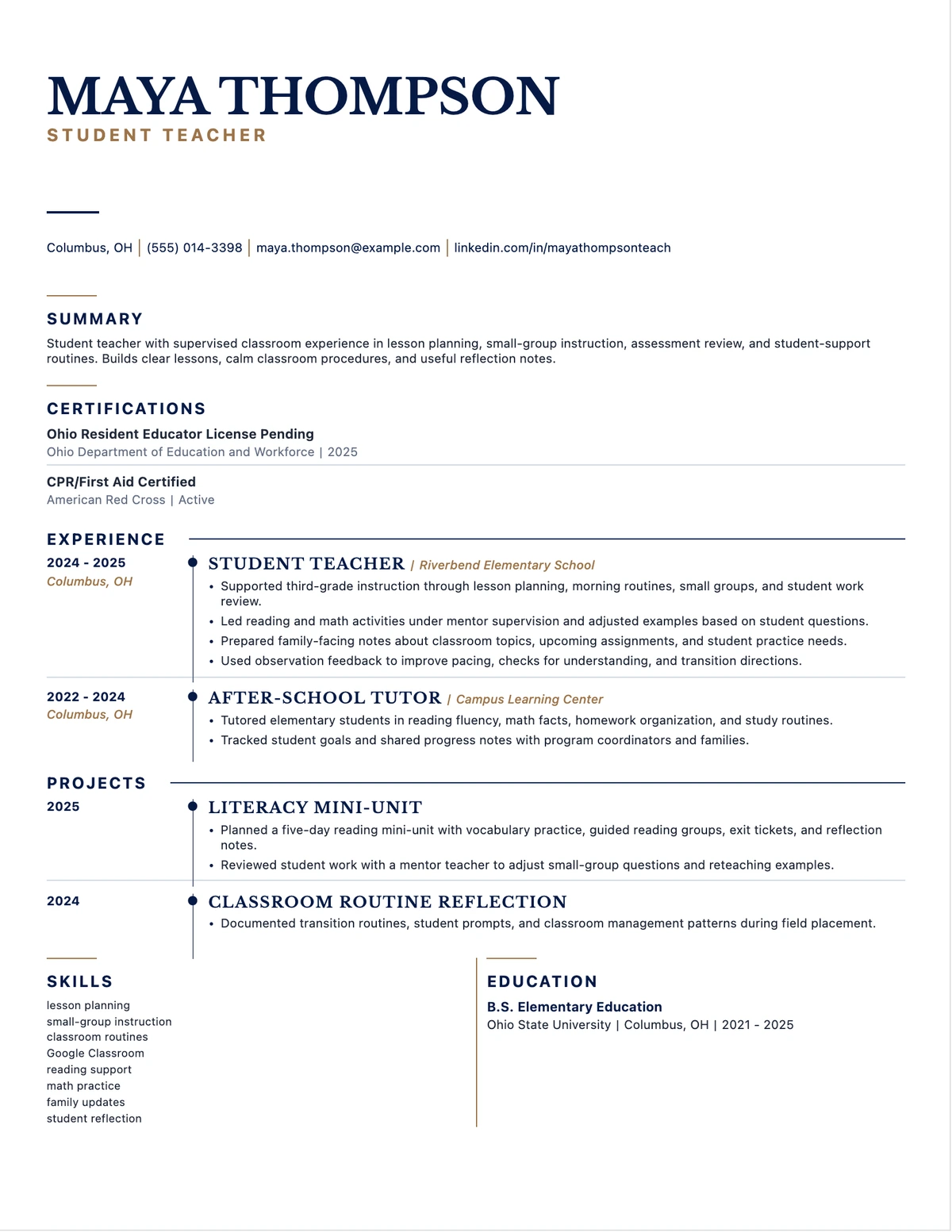 Student Teacher Resume resume example preview