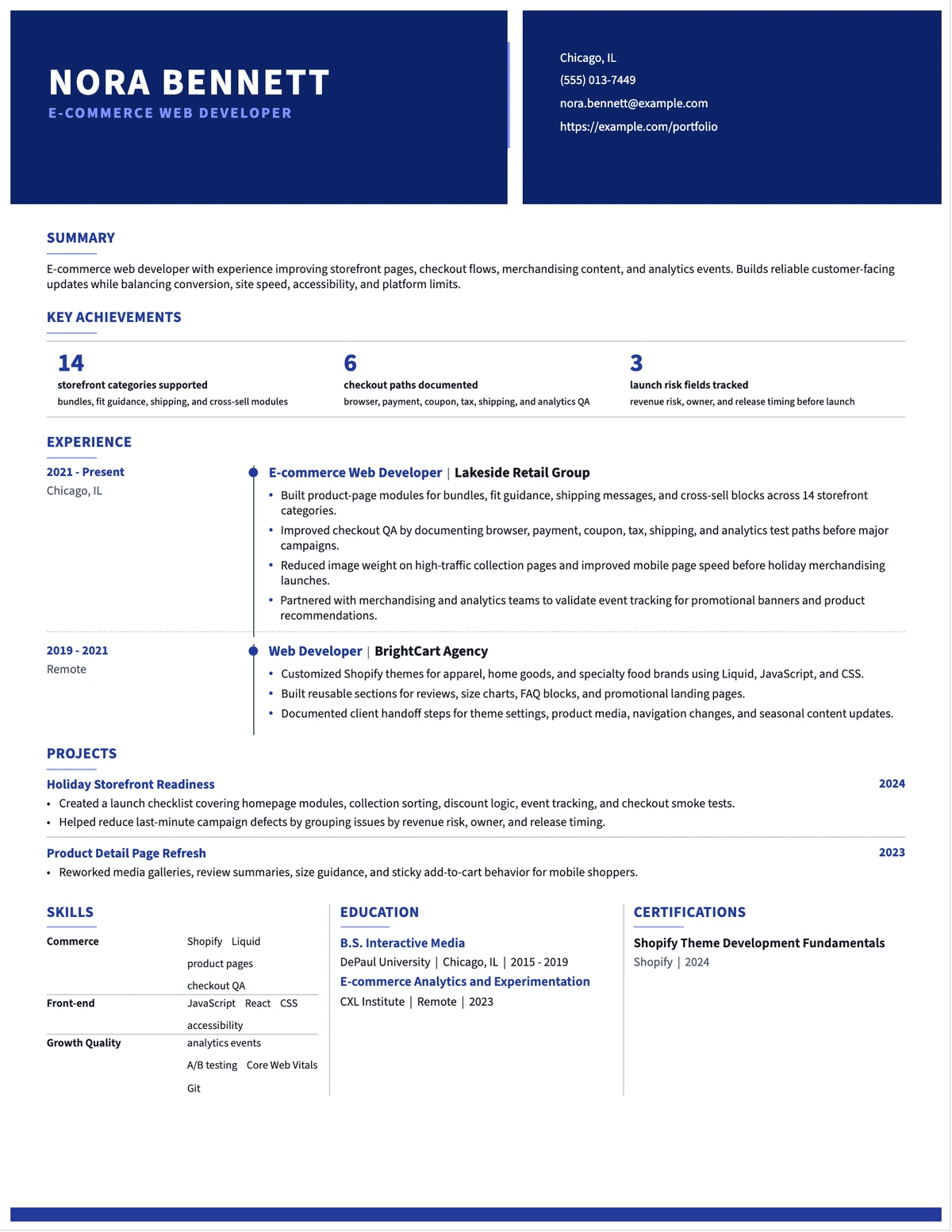 E-commerce Web Developer Resume resume example preview