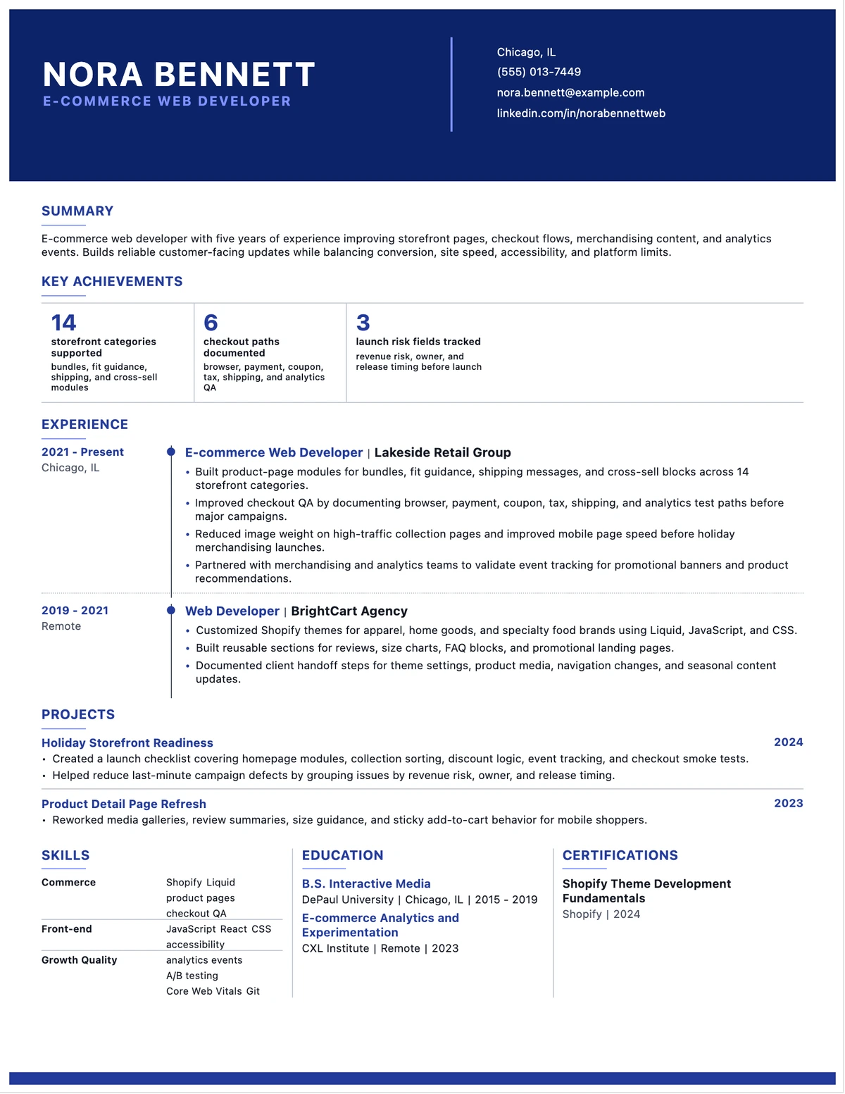 E-commerce Web Developer Resume resume example preview
