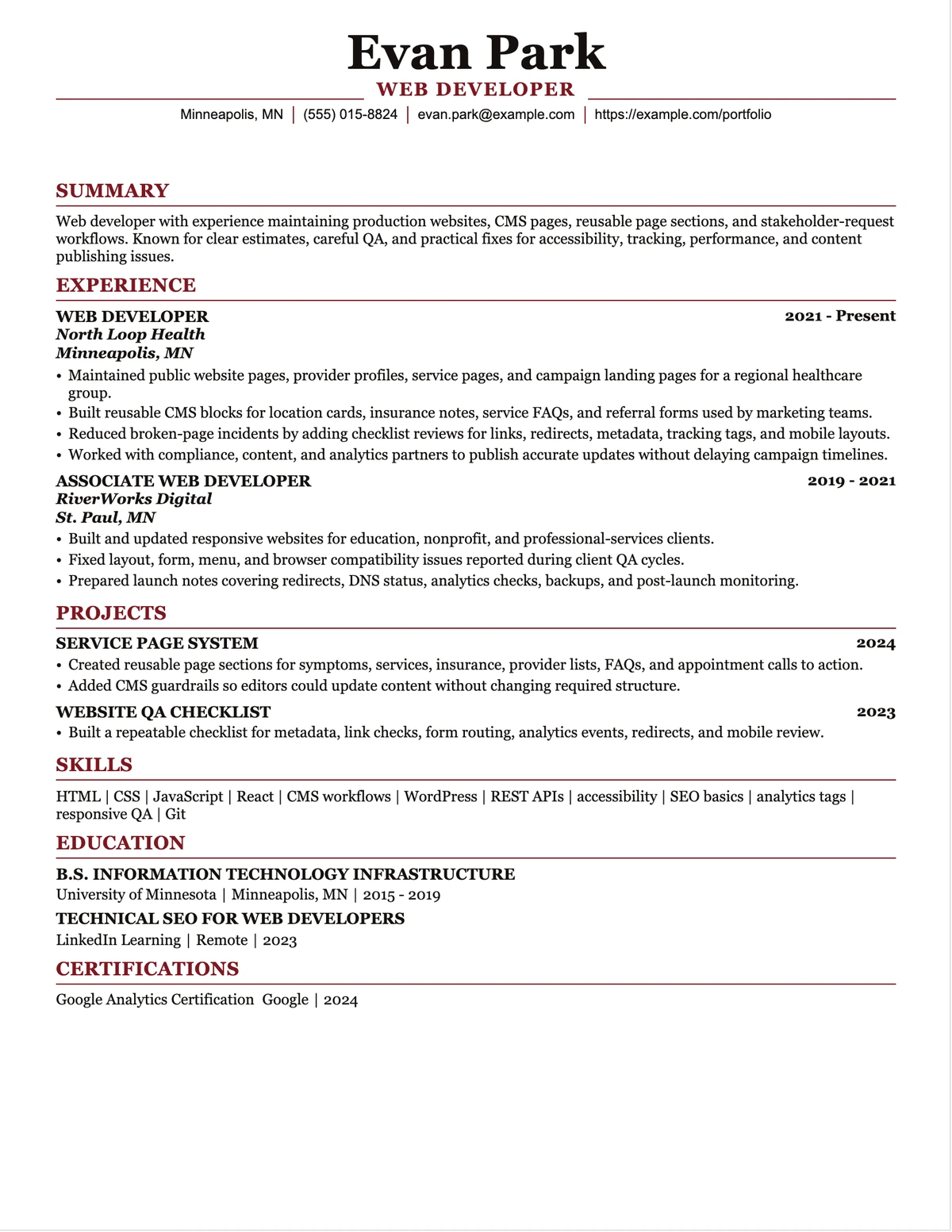 Web Developer Resume resume example preview